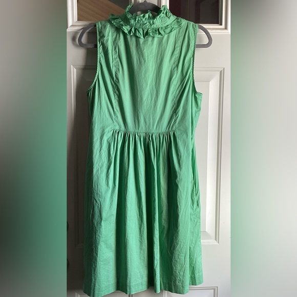 ABS Allen Schwartz Green Sleeveless Cotton Dress With A Ruffled Neckline Size12 - Picture 4 of 10
